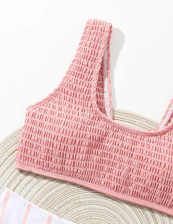 Girls stripe smocked bikini swimsuit