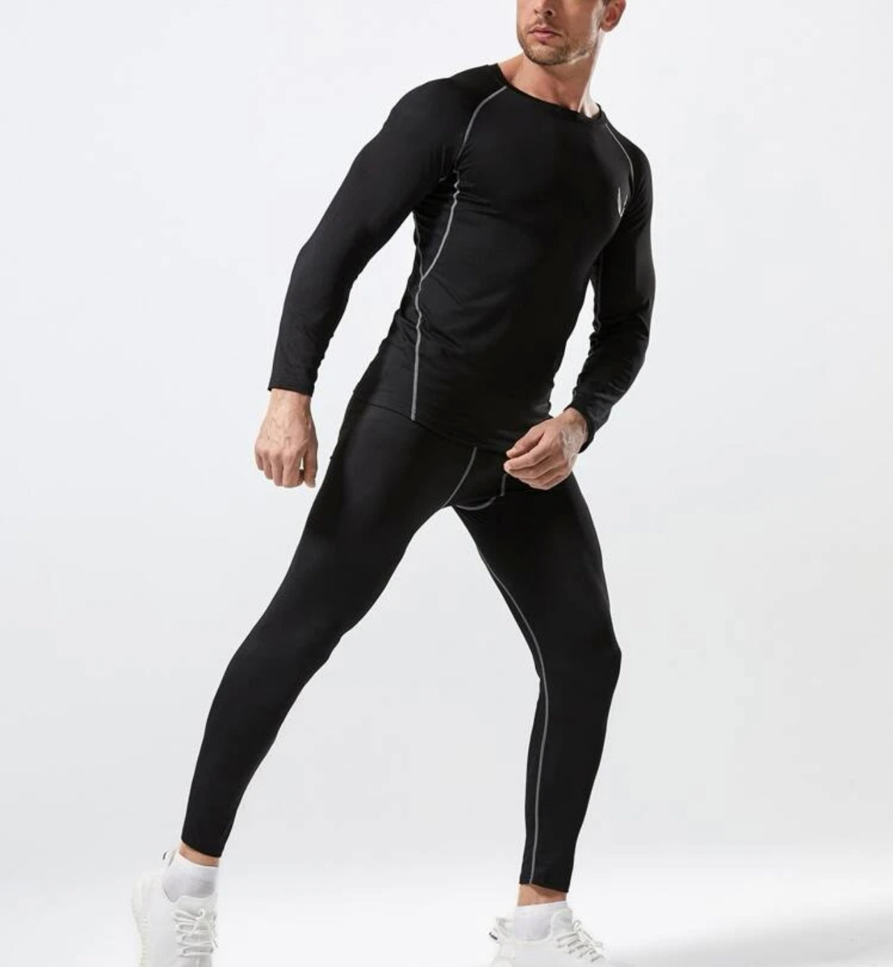 Men topstitching raglan sleeve skinny sports set