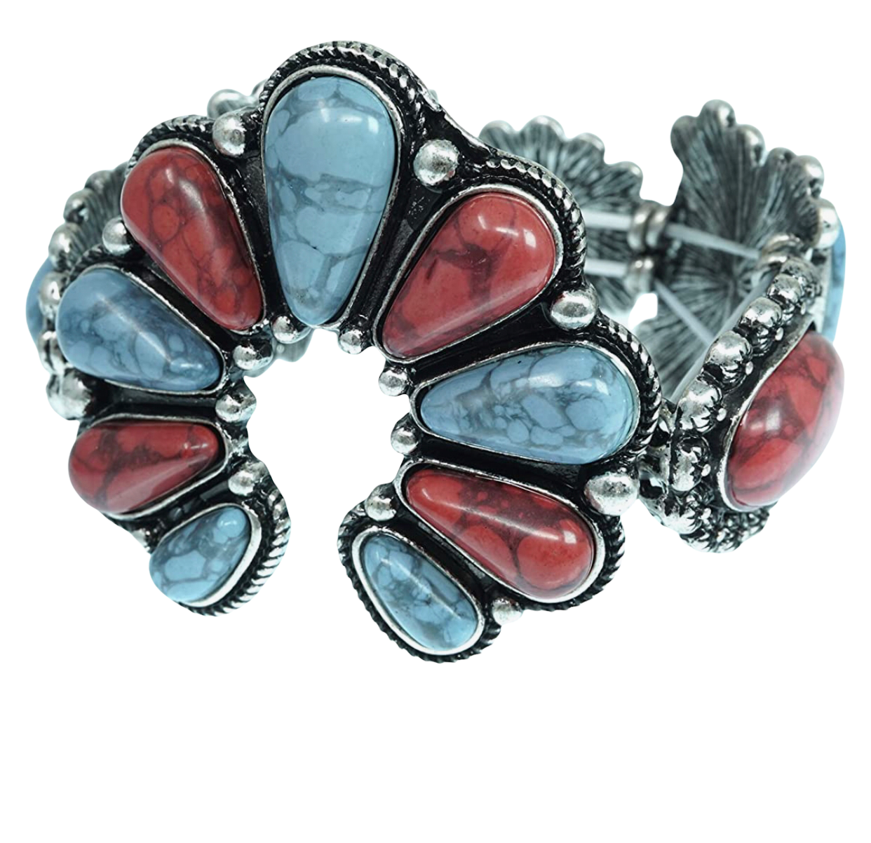 Squash Blossom Naja Style Natural Turquoise Stretch Bracelet