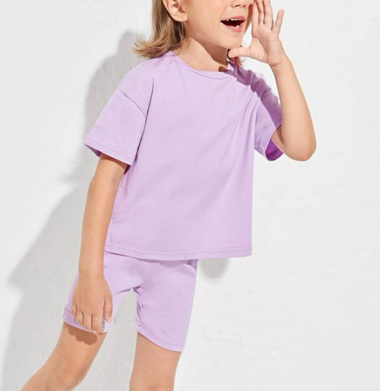 Toddler Girls Drop Shoulder Top & Biker Shorts Set