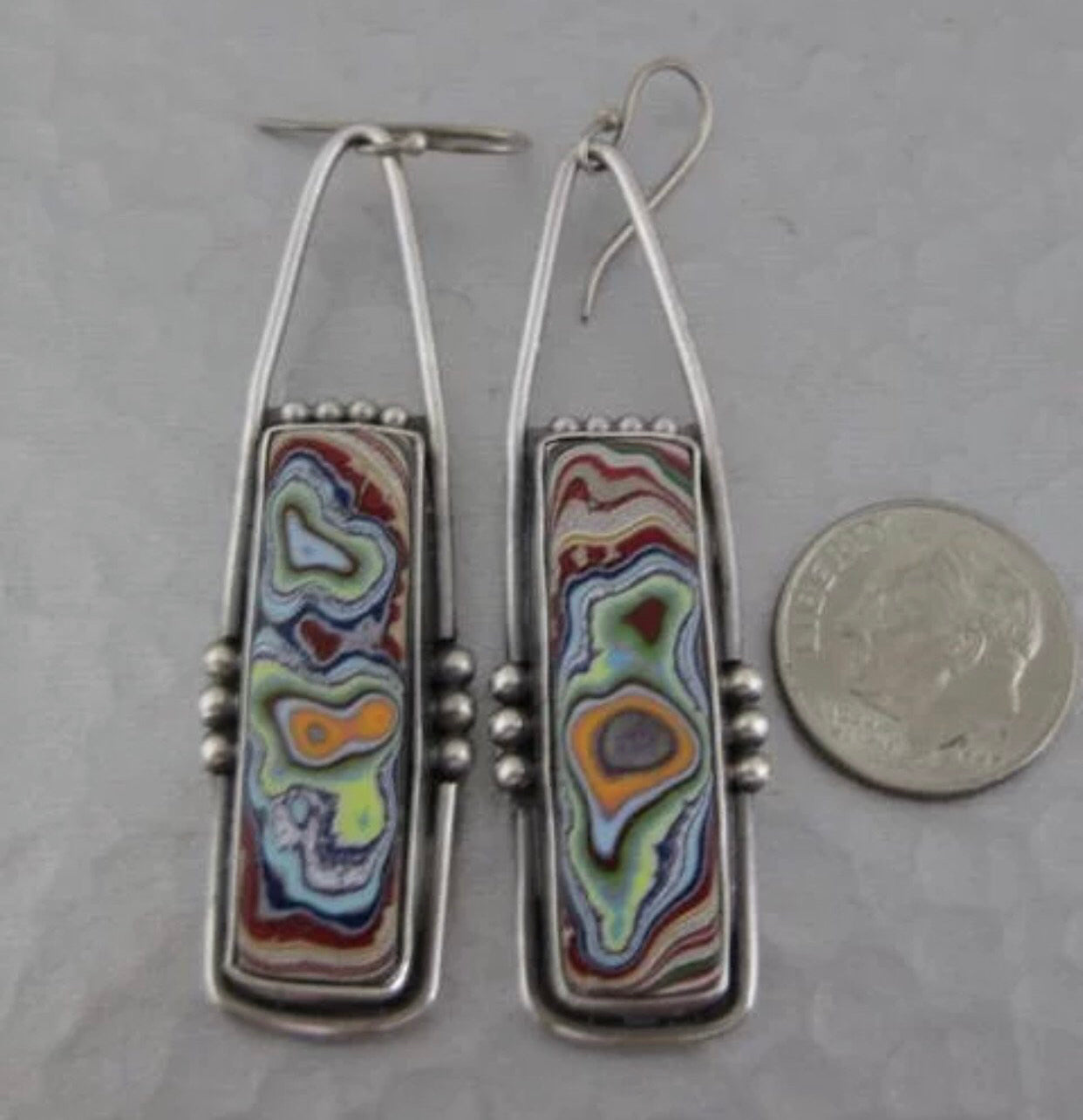 Retro oblong fordite geometric colorful glazed marble dangle earrings. - Christina’s unique boutique LLC
