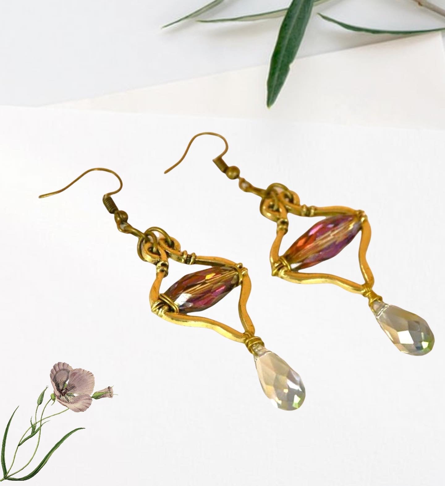 Gemstone decor purple stone dangle earrings