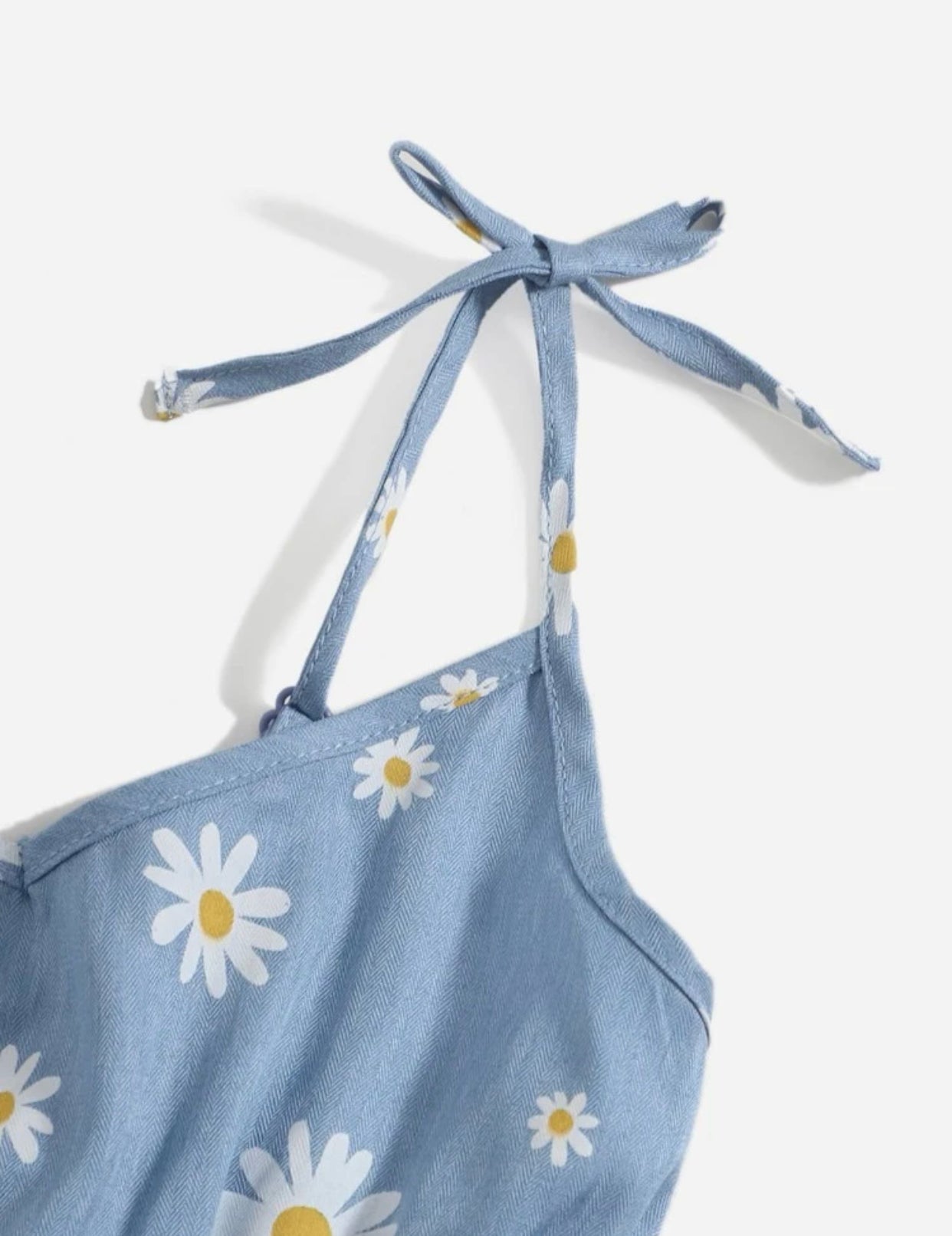 Girls daisy print tie shoulder frill trim cami top & shorts set