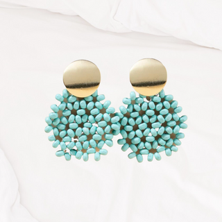 Blue bead decor drop earrings