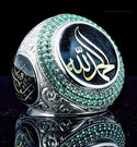 Men's Religious Arabic Big Blue Stone Rings Turkish Middle East Jewelry Silver Color Filled Green Rhinestone Rings