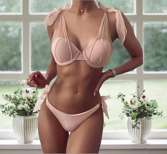 Women’s dusty pink self tie underwire bikini swimsuit