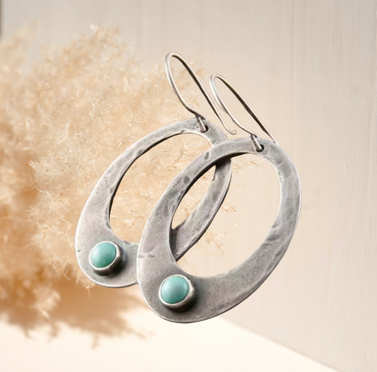 Tibetan Hollow Oval Blue Beaded Stone Earrings