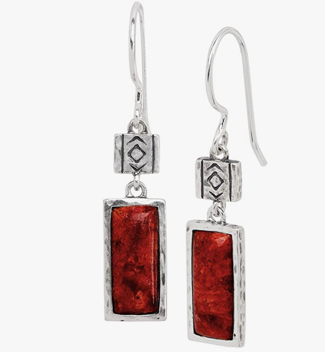 Natural Coral Drop Earrings in Sterling Silver