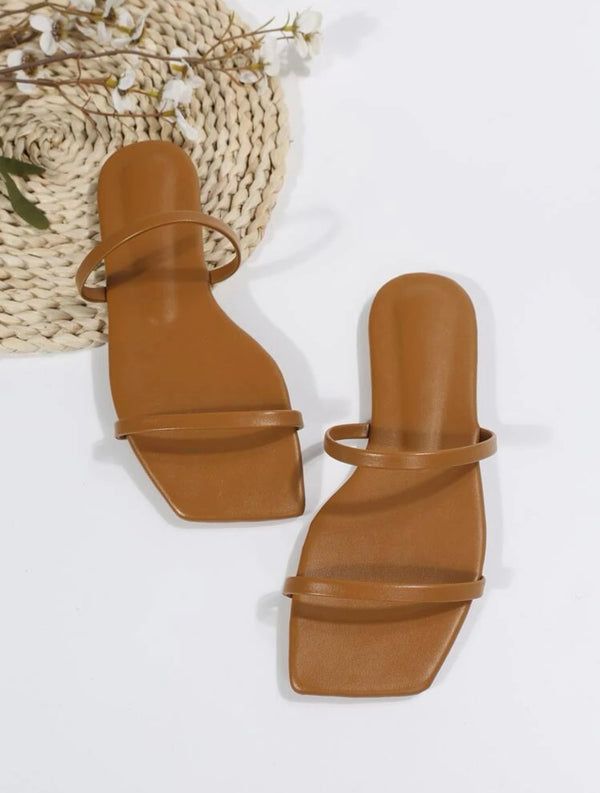 Minimalist double strap slide sandals