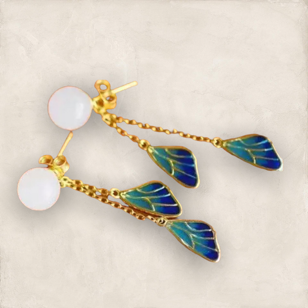 Hetian white jade long Tassel Earrings