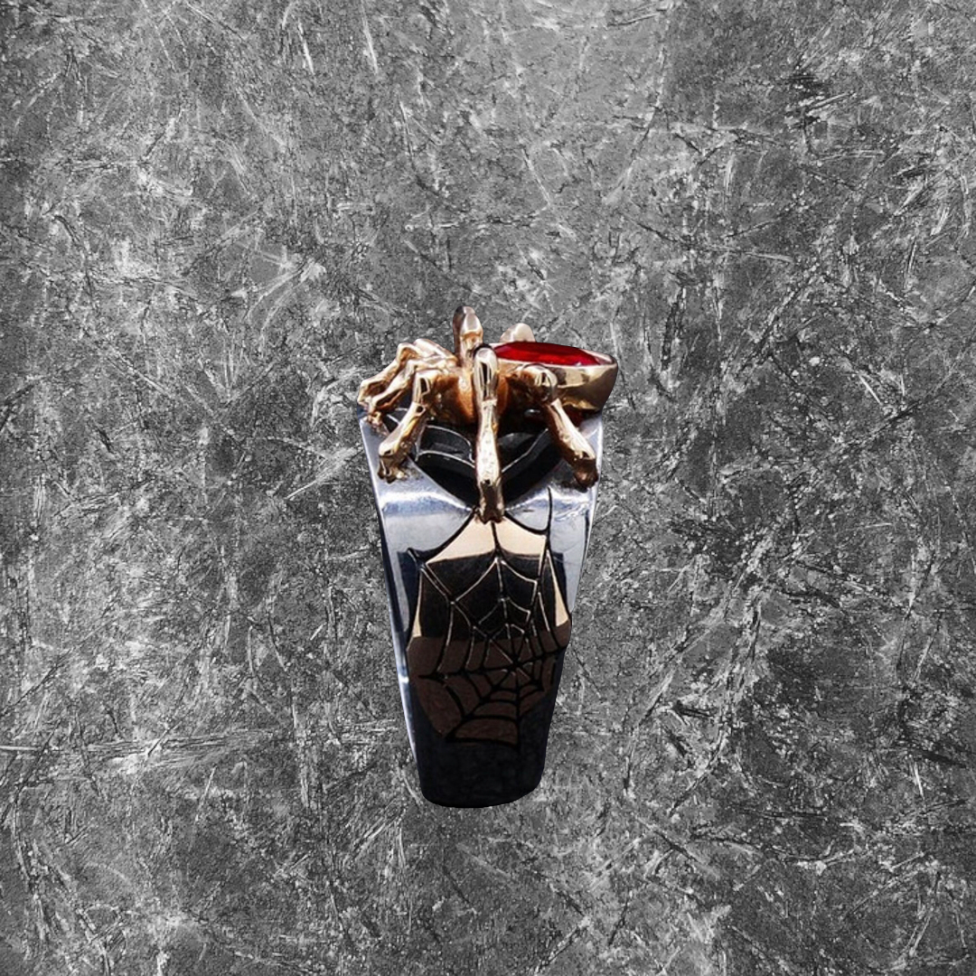 Men’s Ruby spider cobweb ring
