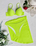 Lime green 3 pack neon green push up bikini swimsuit & beach skirt