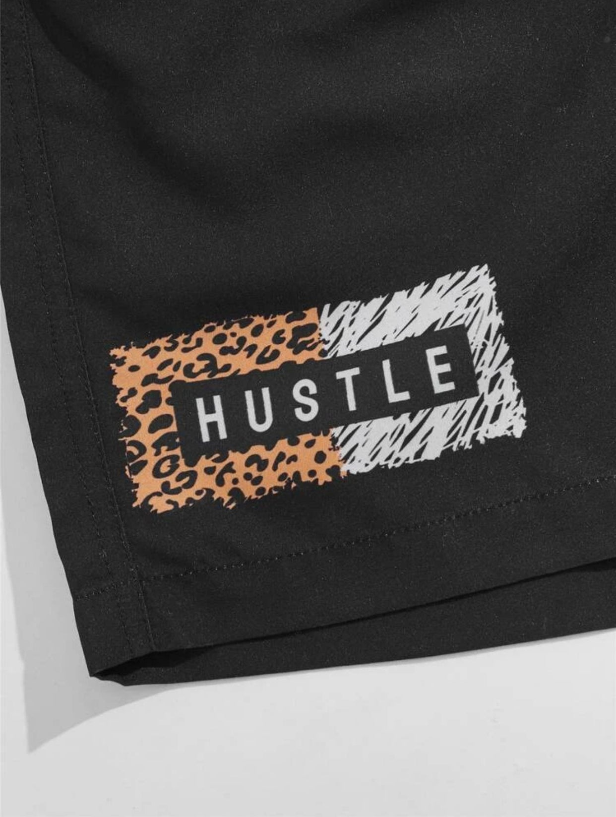 Men’s letter & leopard spliced swim trunks