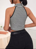Women’s striped contrast binding halter crop top