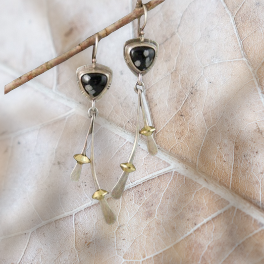 Peacock black-fire labradorite inspired dangle earrings