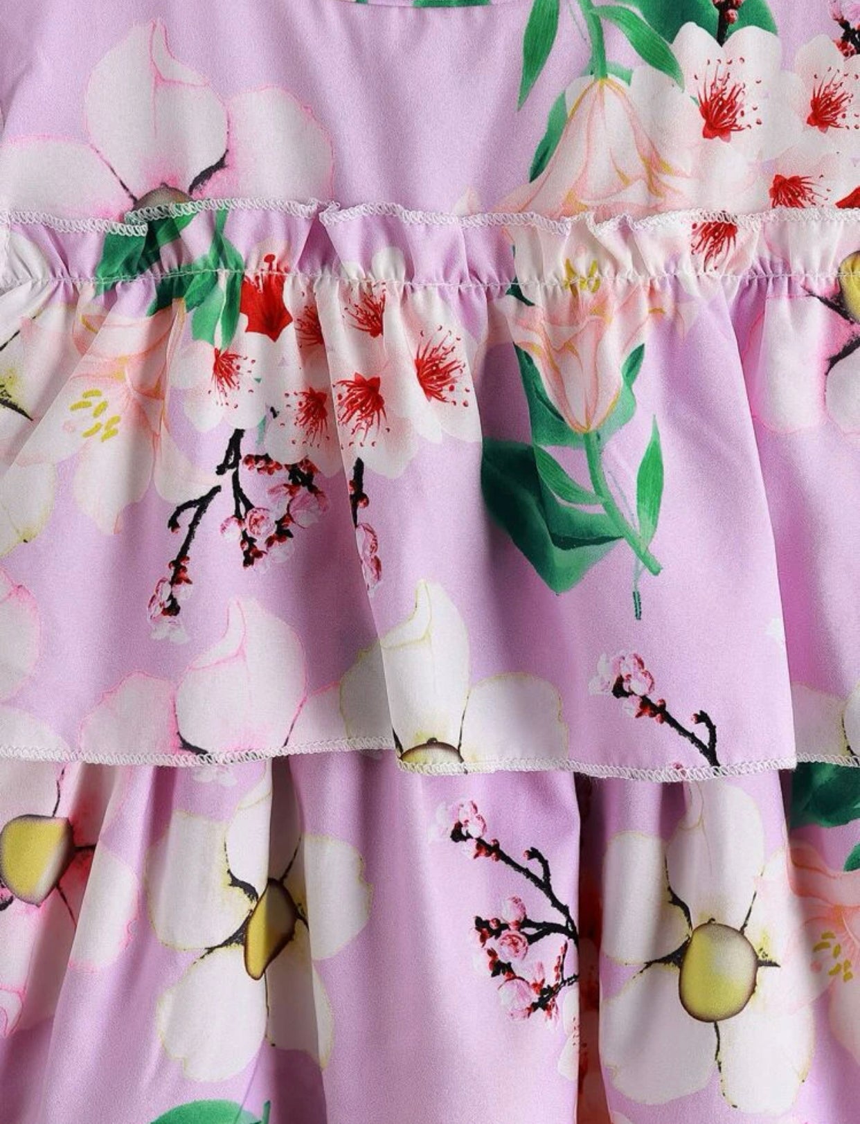 Toddler girls floral print lace panel layered hem dress