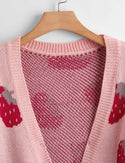 Plus Strawberry Pattern Drop Shoulder Cardigan