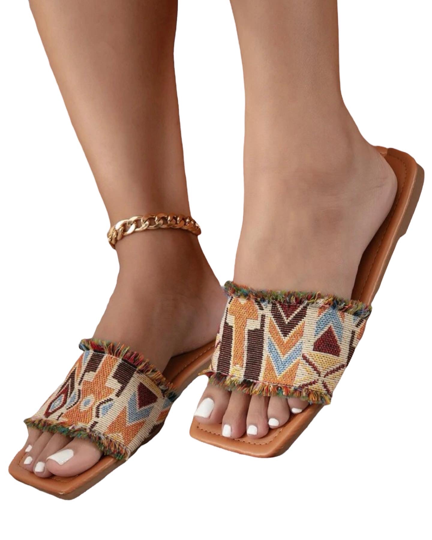 Color block raw trim slide sandals