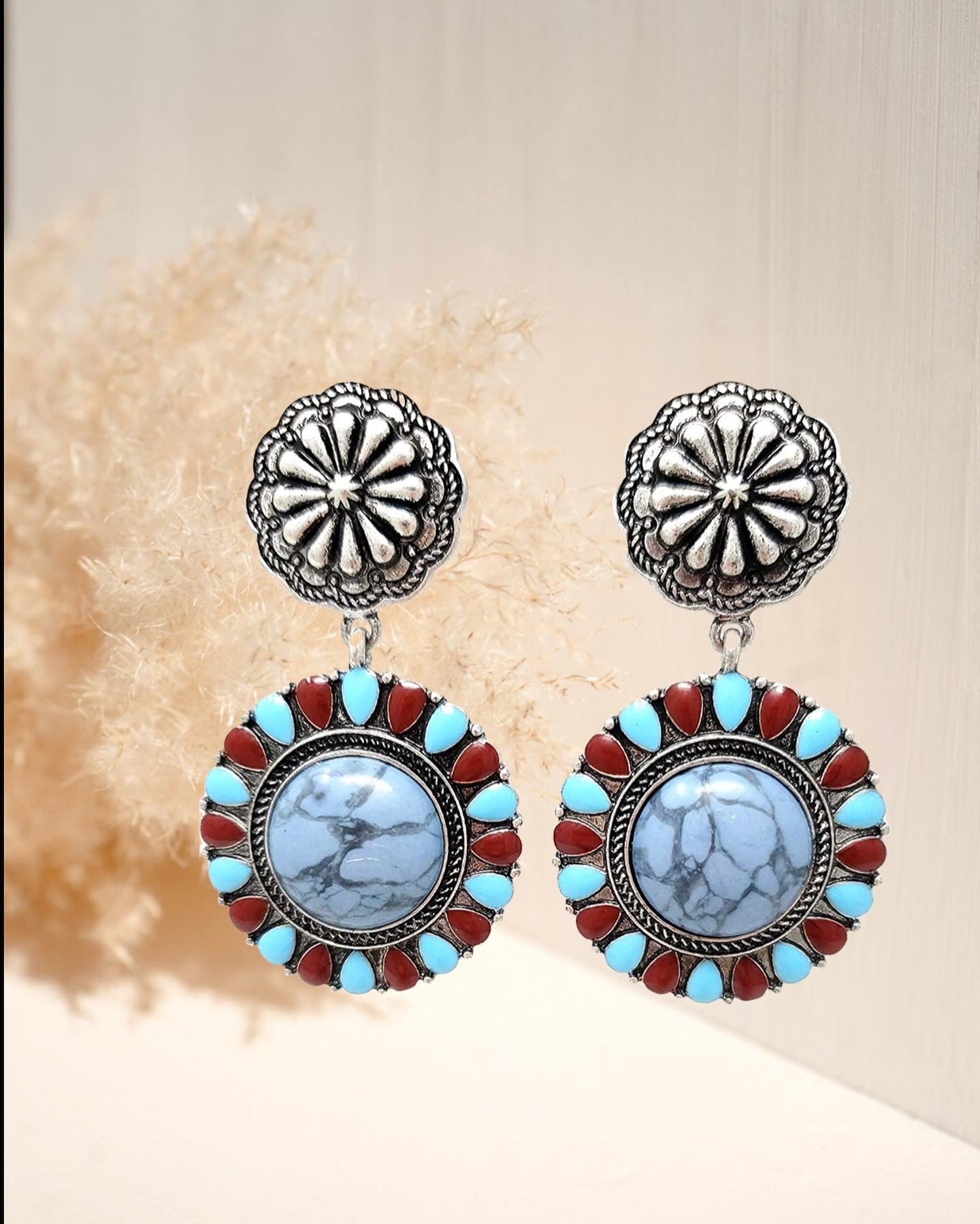 Western Turquoise Flower Post Earring Navajo