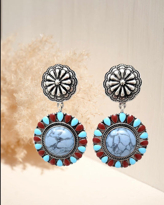 Western Turquoise Flower Post Earring Navajo