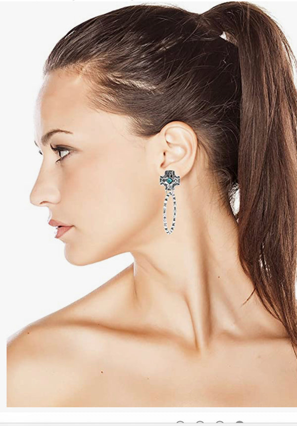 Women's Western Chic Turquoise Howlite Hoop Dangle Earrings, 38-60mm