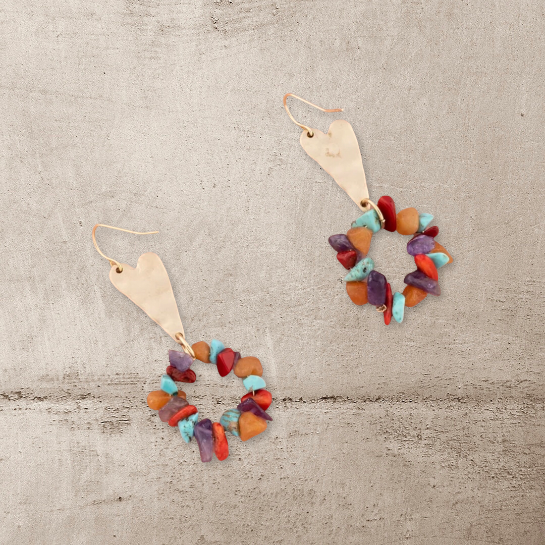 Heart and turquoise decor drop earrings