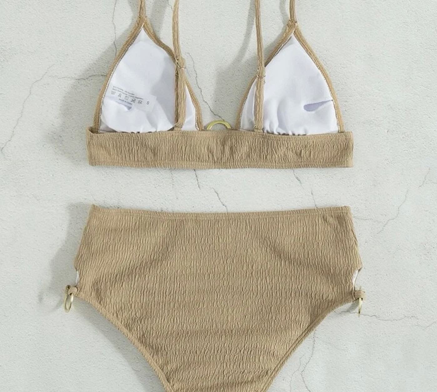 Ring linked triangle high waisted bikini swimsuit