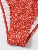 Red ditsy floral halter triangle bikini swimsuit