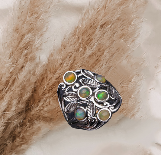 Natural Opal Leaf Handmade 925 Sterling Silver Ring
