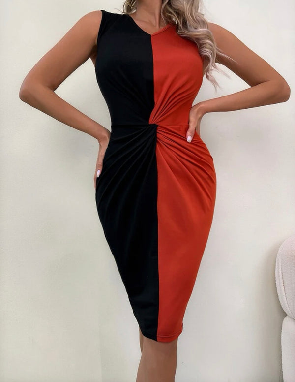 Color block twist detail bodycon dress