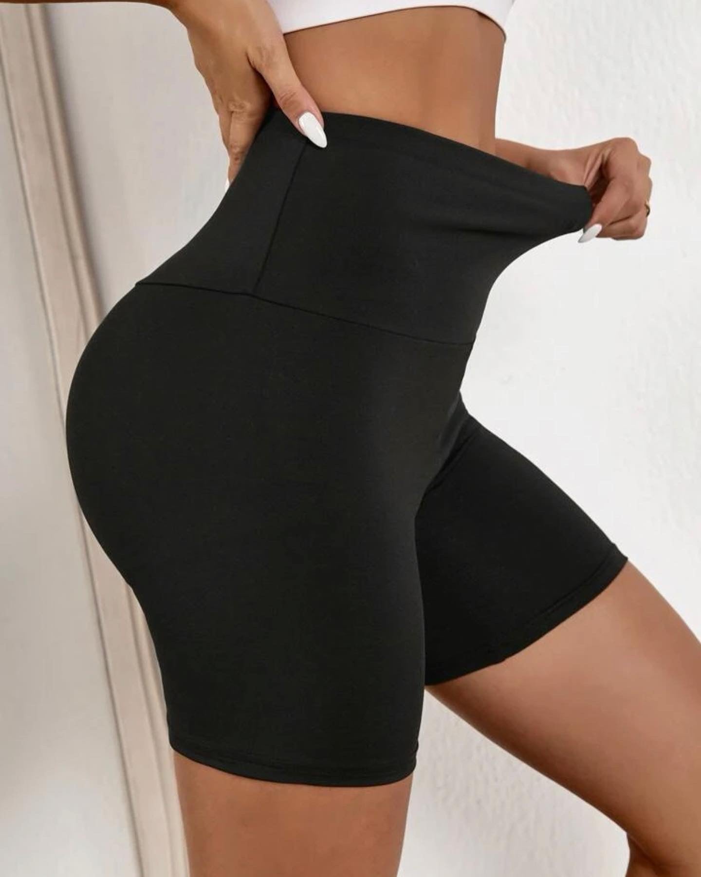 Black wide waistband sports shorts
