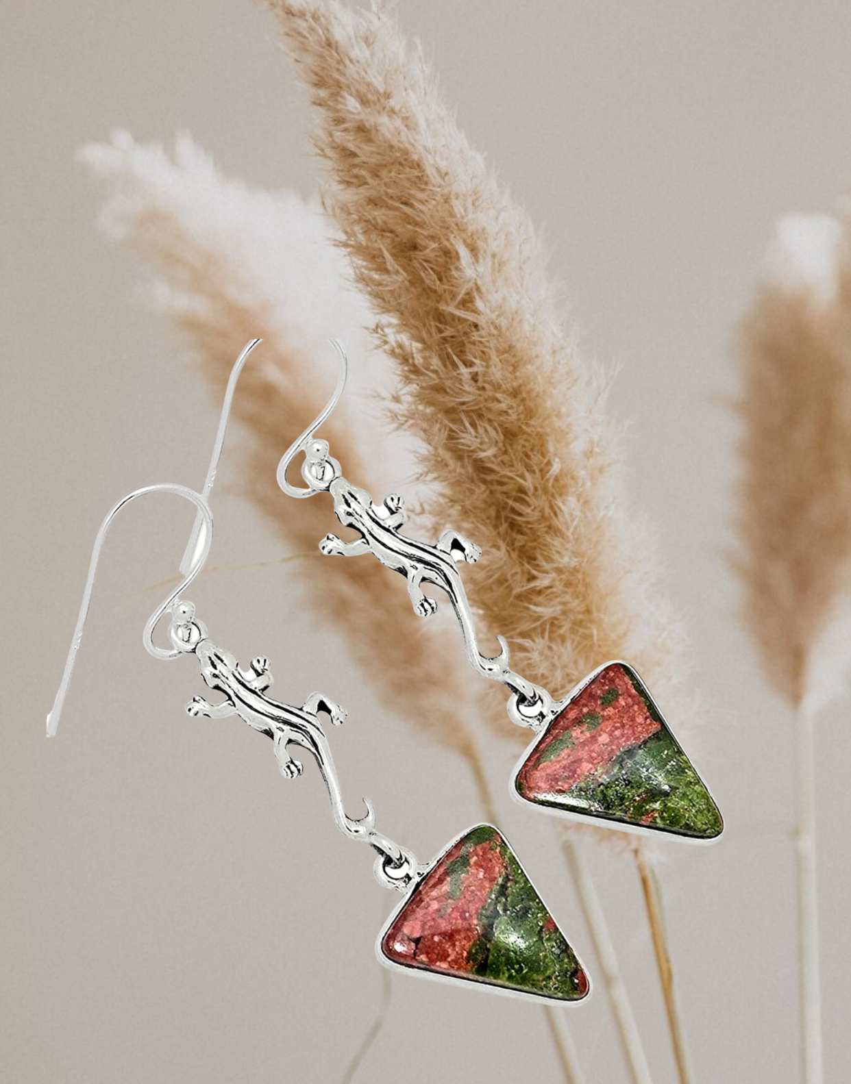 Unakite 925 Sterling Silver Earrings