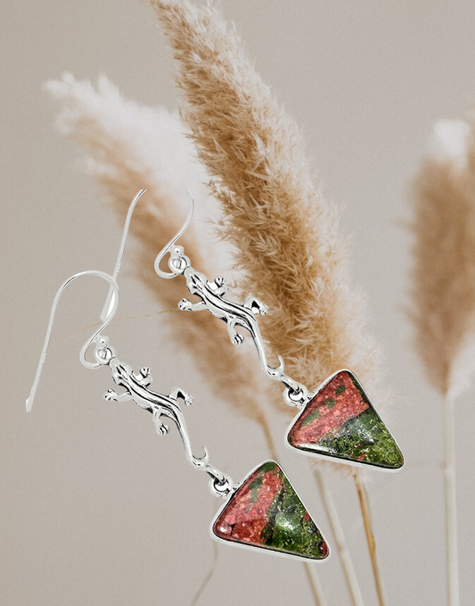 Unakite 925 Sterling Silver Earrings