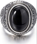 Men Stainless Steel Natural Oval Black Onyx Gem Ring - Christina’s unique boutique LLC