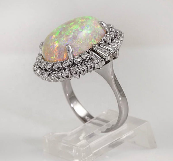 Man made white fire Opal stone rings with CZ - Christina’s unique boutique LLC