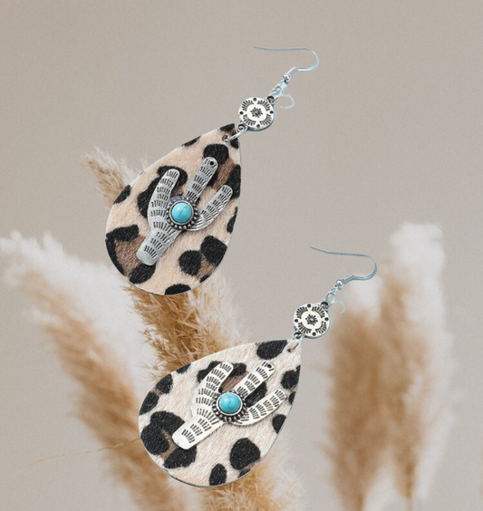 Leopard water-drop dangle earrings