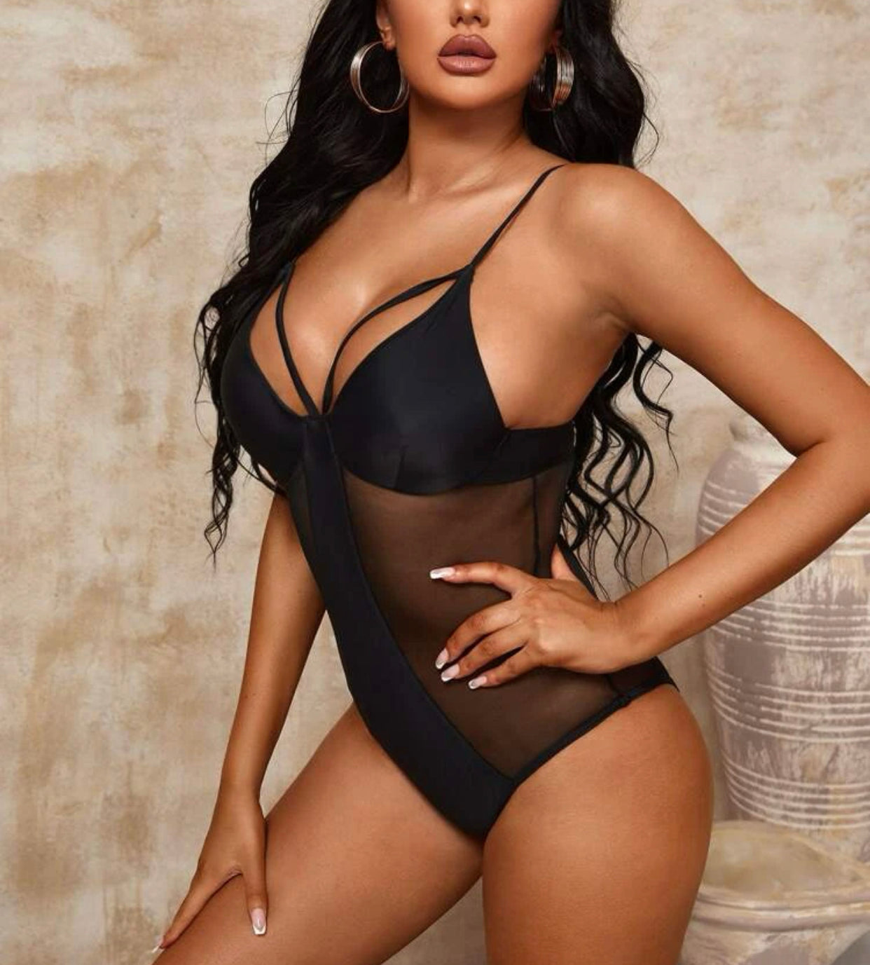 Mesh panel push up one piece swimsuit