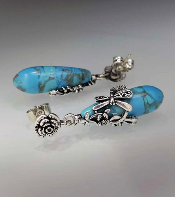 Stunning flower and dragonfly decor drop earrings