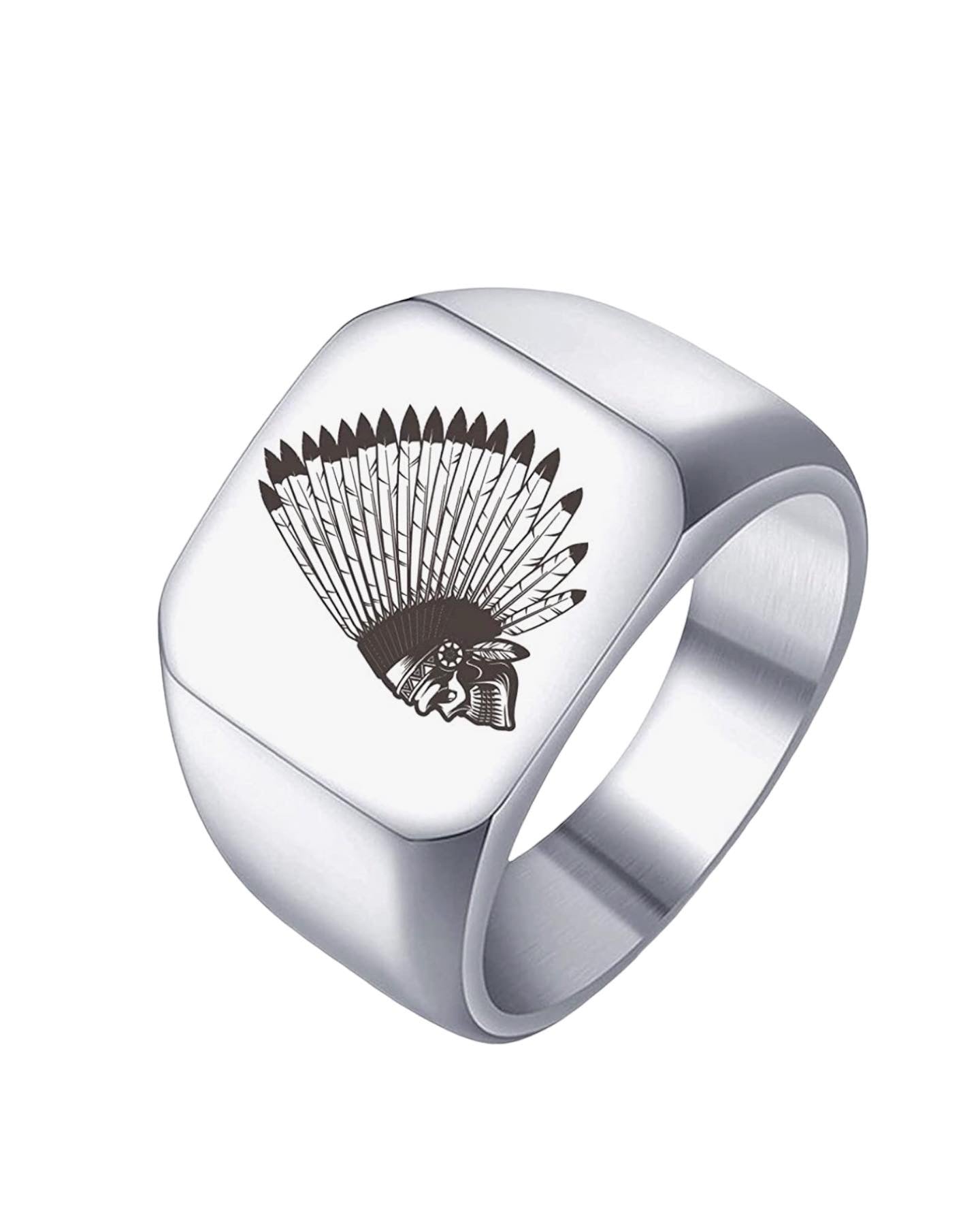 Stainless Steel Indian Chief Skull Native American in Feather Hat