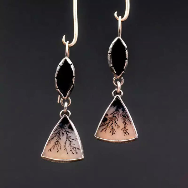 Triangular tree pattern dangle earrings