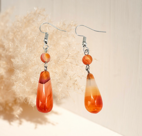 Wonderful natural orange stone French gentle retro pendant dangle earrings