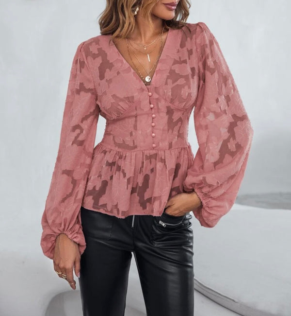 Women’s Redwood chiffon bishop sleeve peplum blouse