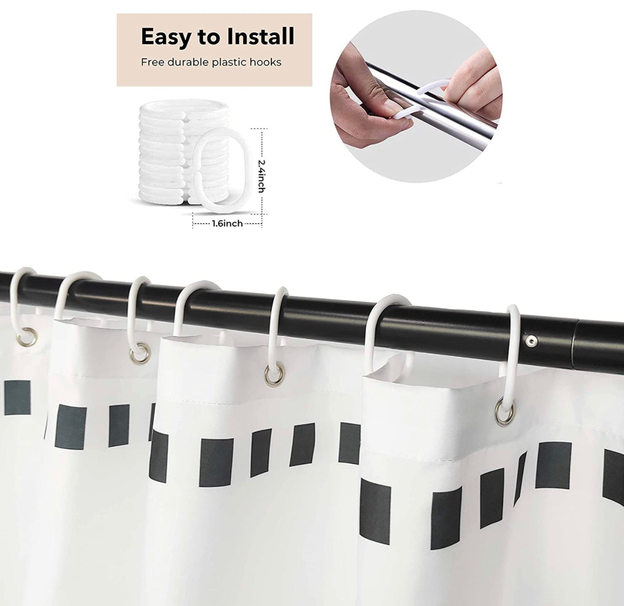 White Shower Curtain for Bathroom Shower Curtains, Shower Curtain Hooks Included, Size 72x72 Boho Shower Curtains