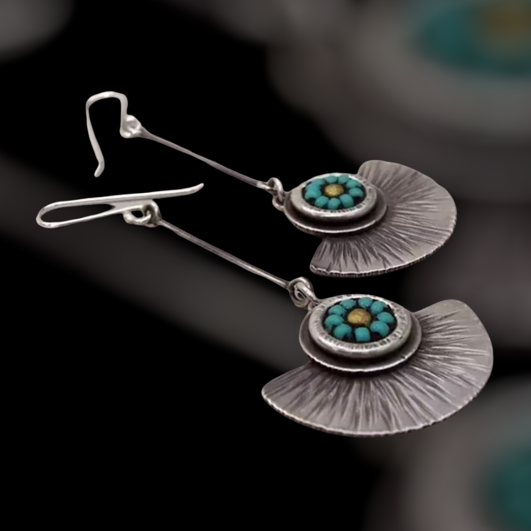 Boho Ethnic Semicircle Fan Shaped Earrings Tribal Jewelry