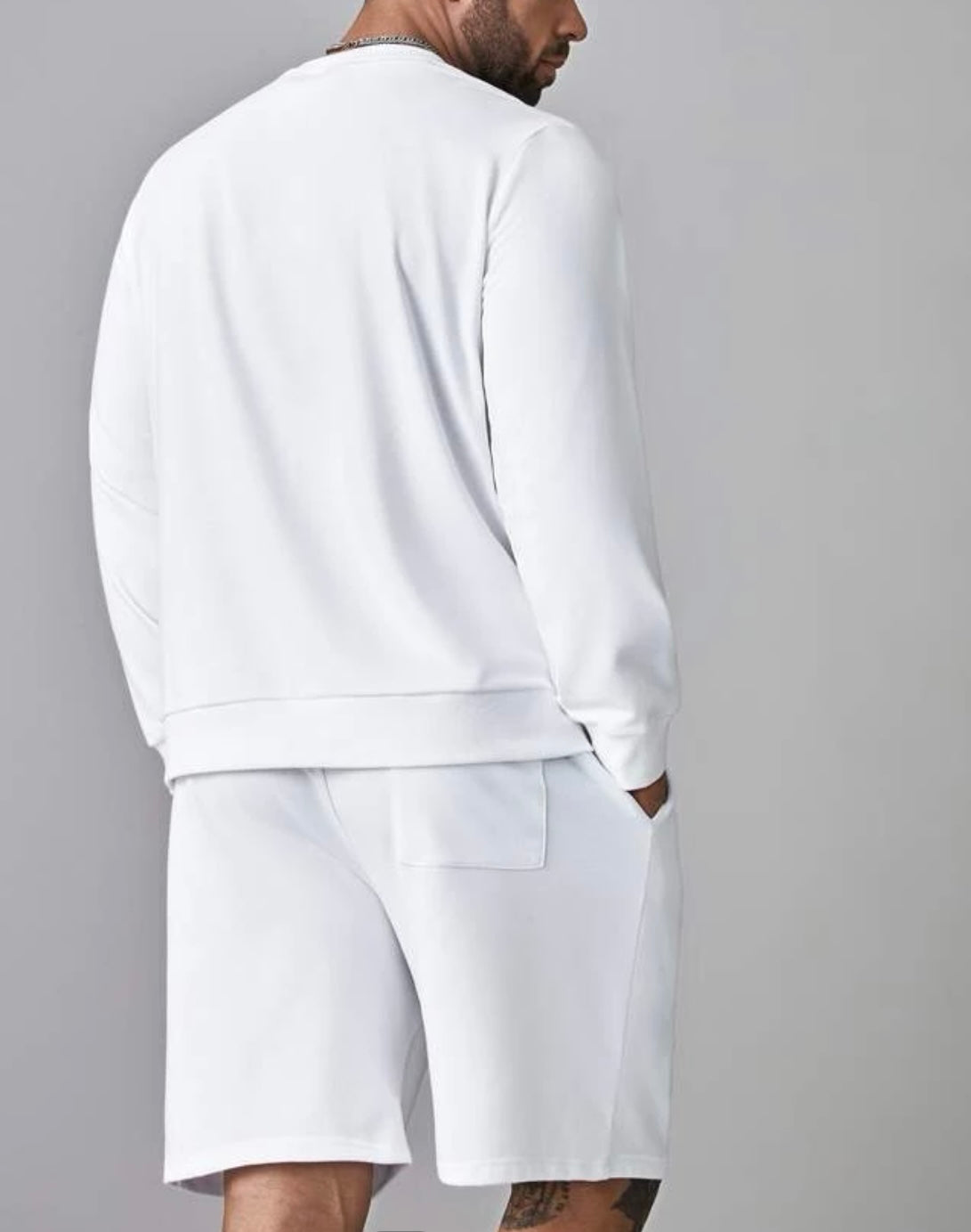 Extended sizes men letter & flag print sweatshirt & shorts set