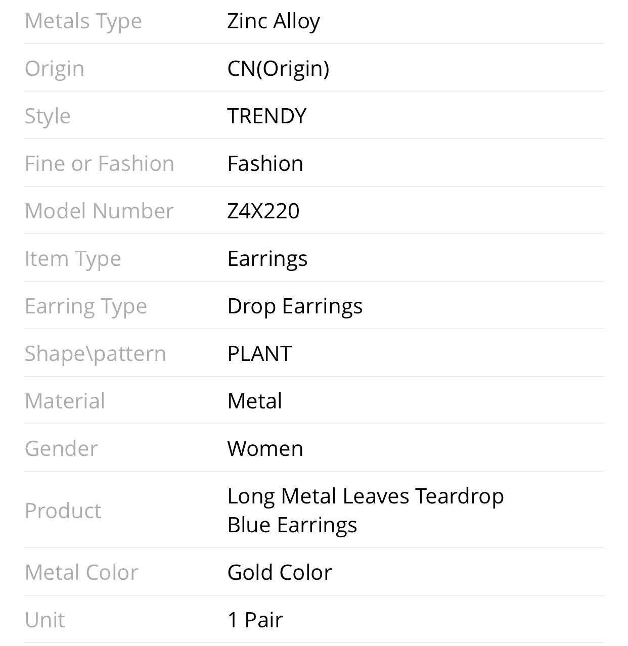 Delicate teardrop light blue stone trendy golden statement earrings