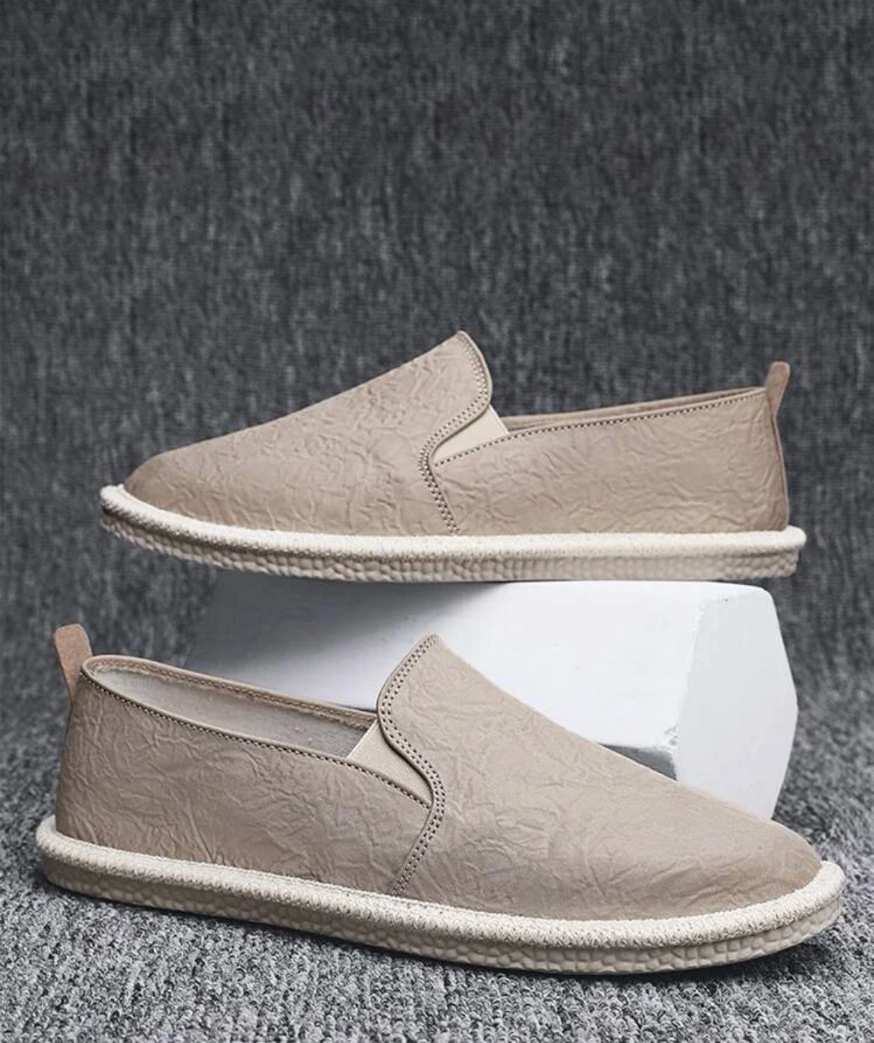 Khaki men stitch detail espadrille loafers