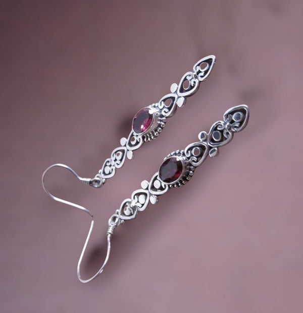 Beautiful European vintage inspired red garnet dangle earrings