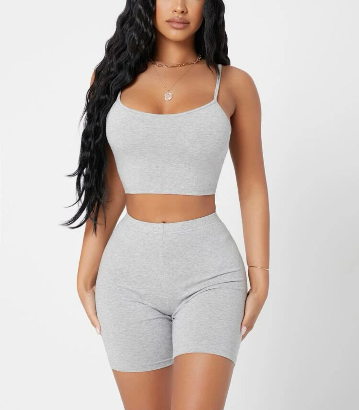 Petite knit cami top and biker shorts set