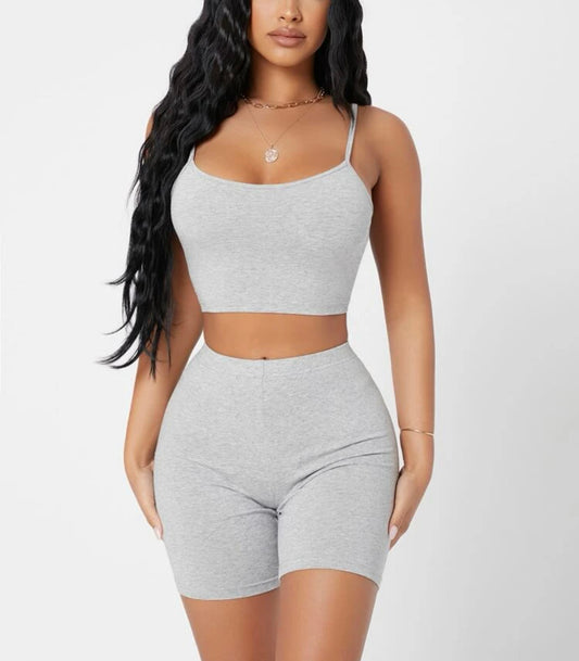 Petite knit cami top and biker shorts set